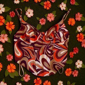 URBAN OUTFITTERS Retro 70s Print Corset Crop Tank Top Size Medium